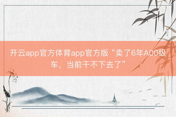 开云app官方体育app官方版 “卖了6年A00级车，当前干不下去了”